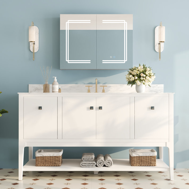  Vela 60" Fully Assembled Single Bathroom Vanity with Engineered Marble Top, Soft Closing and Splash Guard, White
