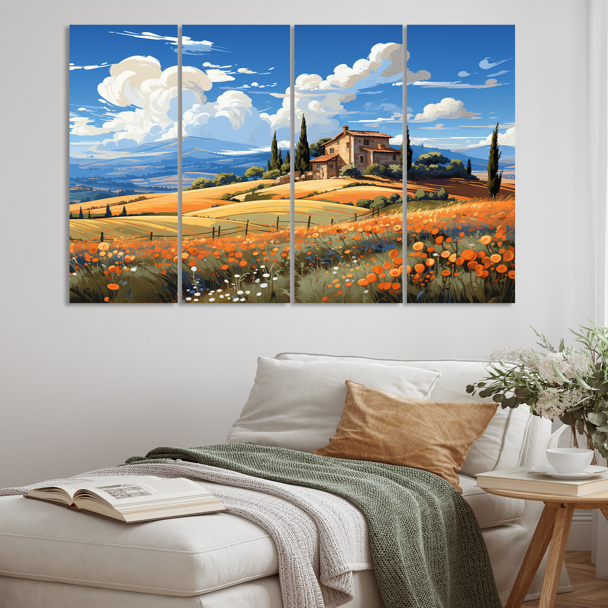 August Grove® Italy Tuscan Countryside On Canvas 4 Pieces Print | Wayfair, image size:2000x2000