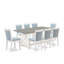 Ensemble de 7 pièces comprenant une table de salle à manger moderne en ciment et 6 chaises de salle à manger en lin bleu bébé avec dossier élégant - Lin brossé blanc-643347737