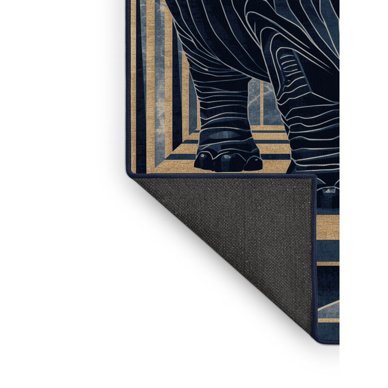 Tapis arc-en-ciel doux et moelleux à motif hippopotame de style hippopotame gris et bleu marine, 3x5