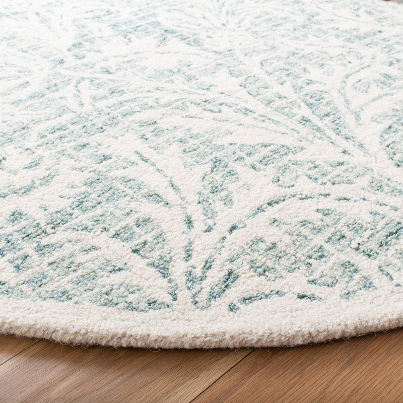 Tapis floral en laine et coton touffeté à la main Rumbaugh, Rond 5 pi