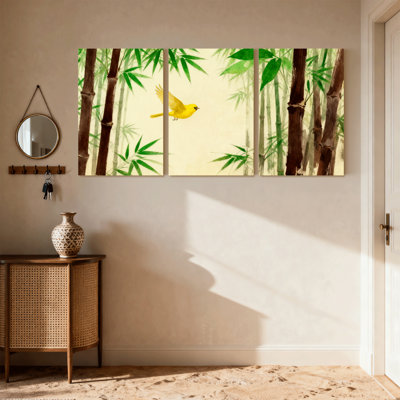 «Birds Bamboo Forest Bird», ensemble de 3 reproductions d'art sur toile