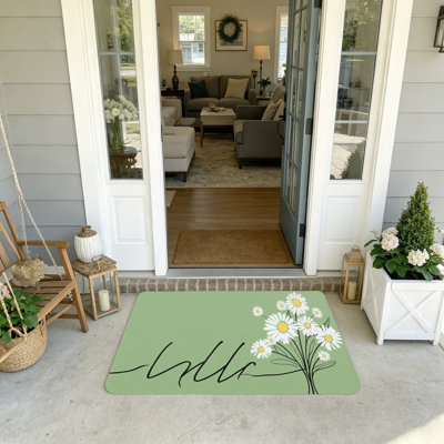 Minimalist Line Drawing Daisy Welcome 20" x 32" Floor Mat for Indoor Outdoor Entrance