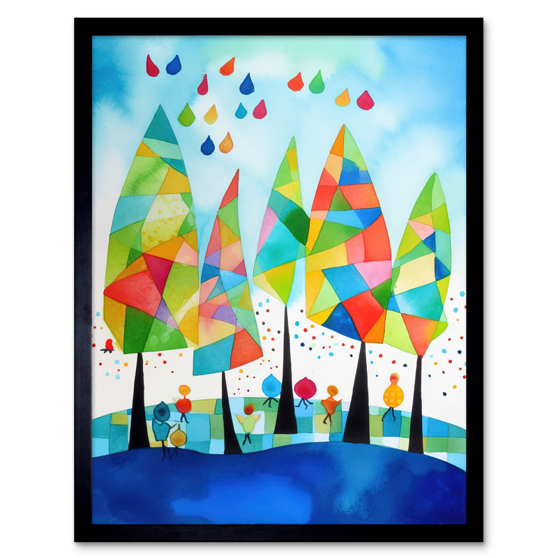 Abstract Autumn Trees Folk Art Art Print Framed Poster Wall Decor 12x16 inch