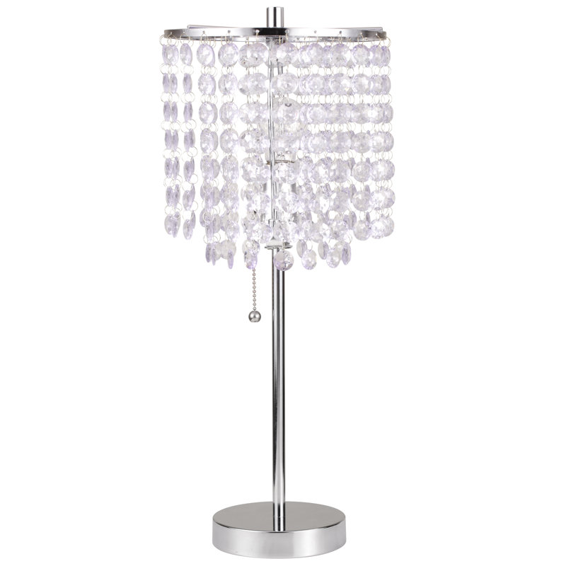 Lampe de table en cristal de 19 po avec design perlé - Éclairage glamour et de style transitionnel pour le salon et la chambre à coucher