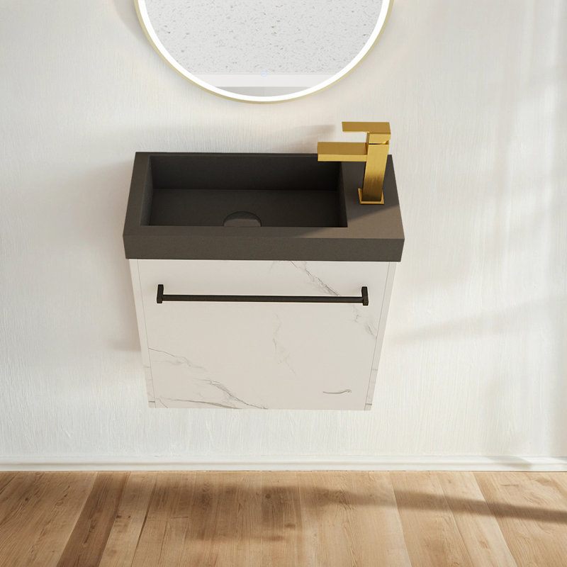 Meuble-lavabo simple mural de 20 po avec plateau en résine, noir