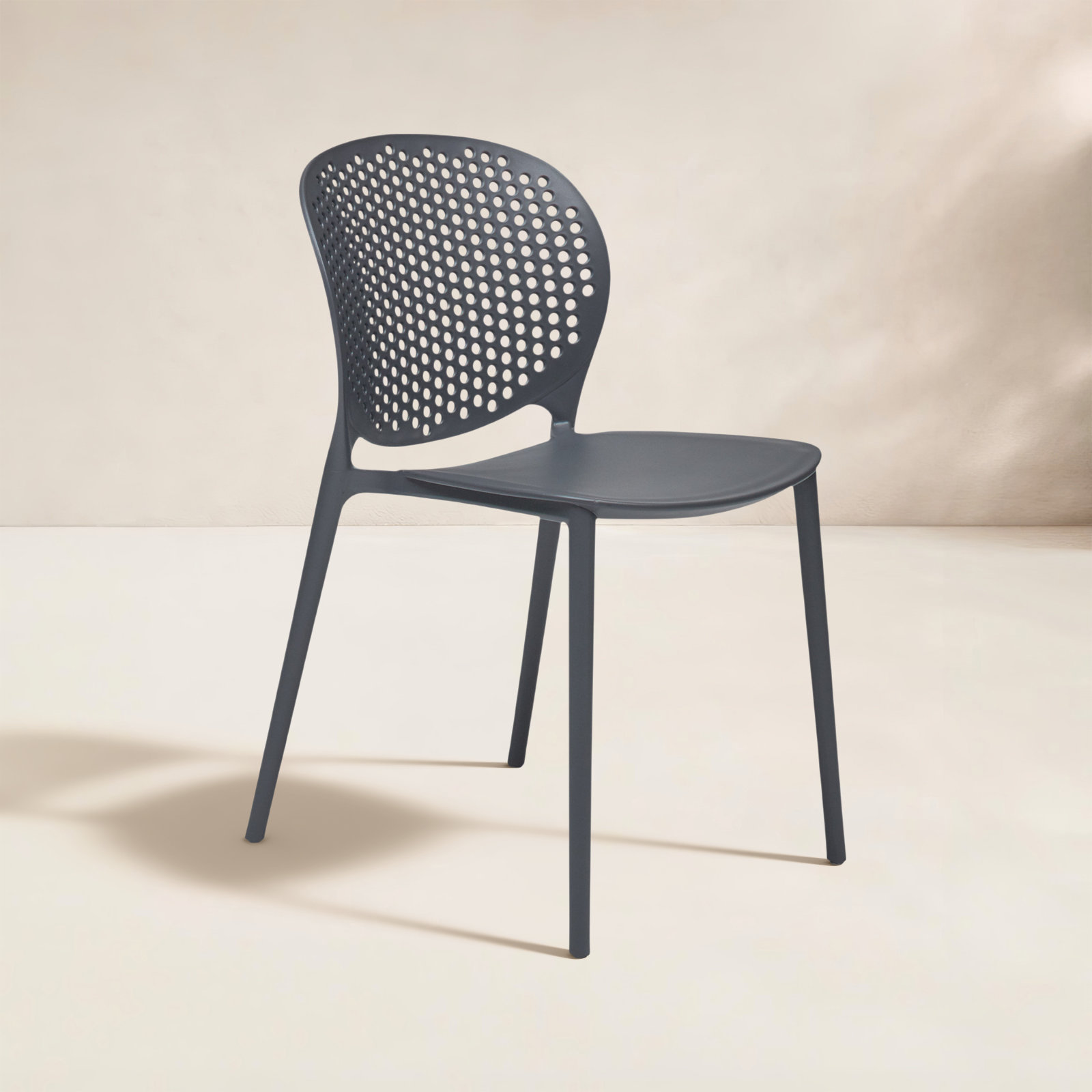 Iben Stackable Patio Side Chair, Black Gray