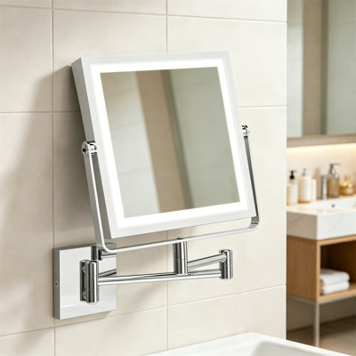 Makeup Mirror, Rechargeable Wall Mounted Makeup Mirror, With Light 1X/10X Magnification, 3 Color Modes, Touch Screen Dimmer, 360 ° Rotation And Retractable Folding Arm