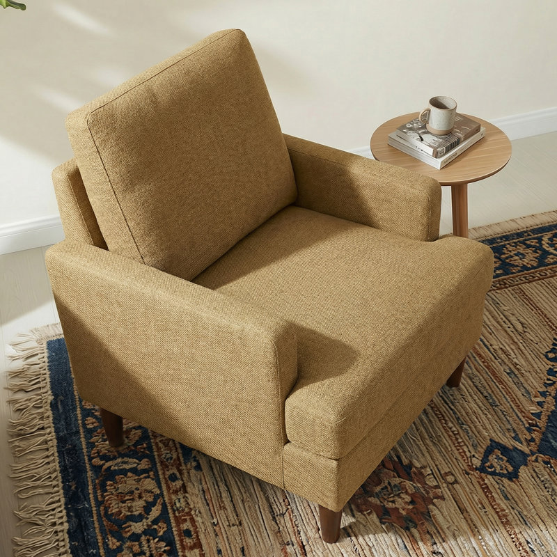 Clancy Armchair With Solid Wood Legs, Mocha Legs Yellow Fabric