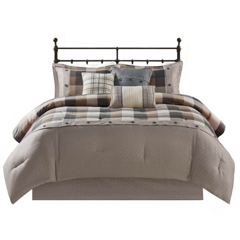 7 Piece Herringbone Comforter Set Neutral Queen, Queen Comforter + 6 Additional Pieces
