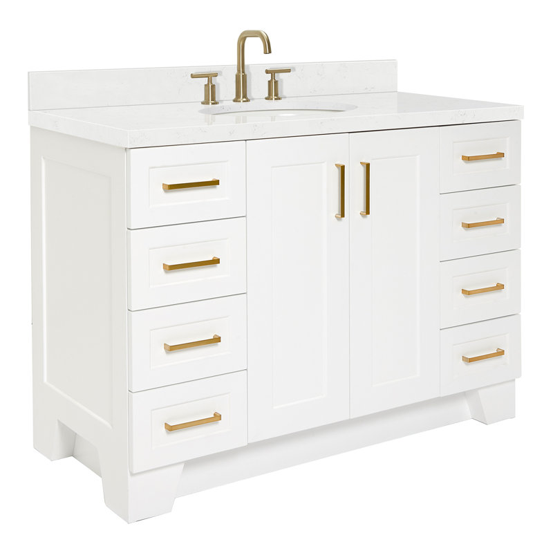 Freitas 48'' Solid Wood Single Bathroom Vanity, White, Oval, Carrara Quartz