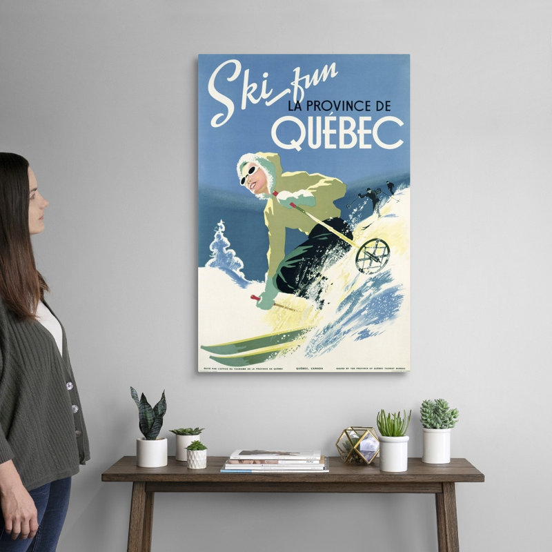 Affiche sur les vacances de ski dans la province de Québec, vers 1938, école canadienne, reproduction sur toile, Toile tendue