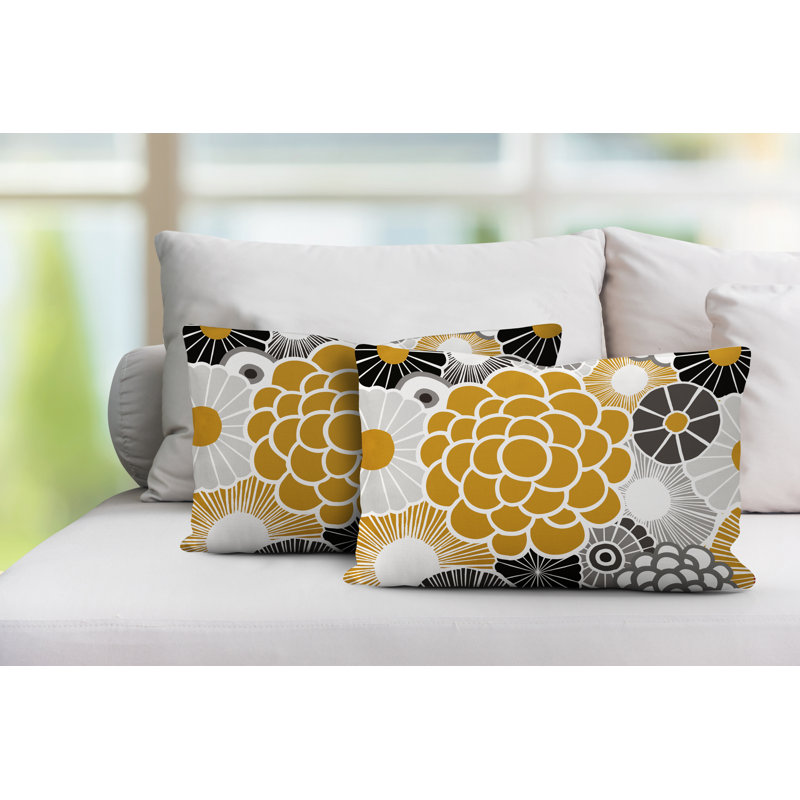 Coussin lombaire floral intérieur / extérieur, Jaune