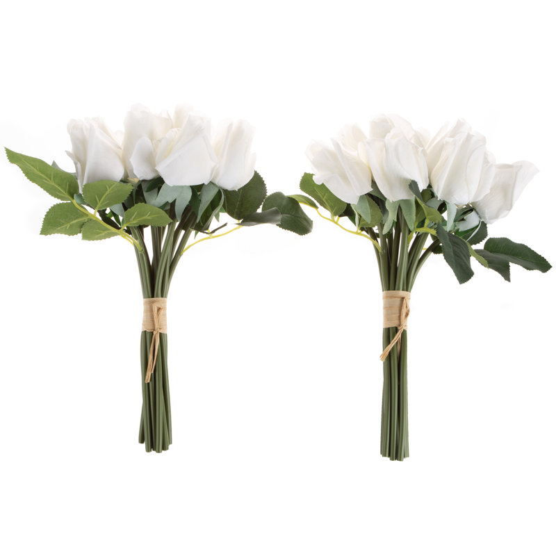 24 tiges de roses artificielles Real Touch, H 11,5 po, Blanc