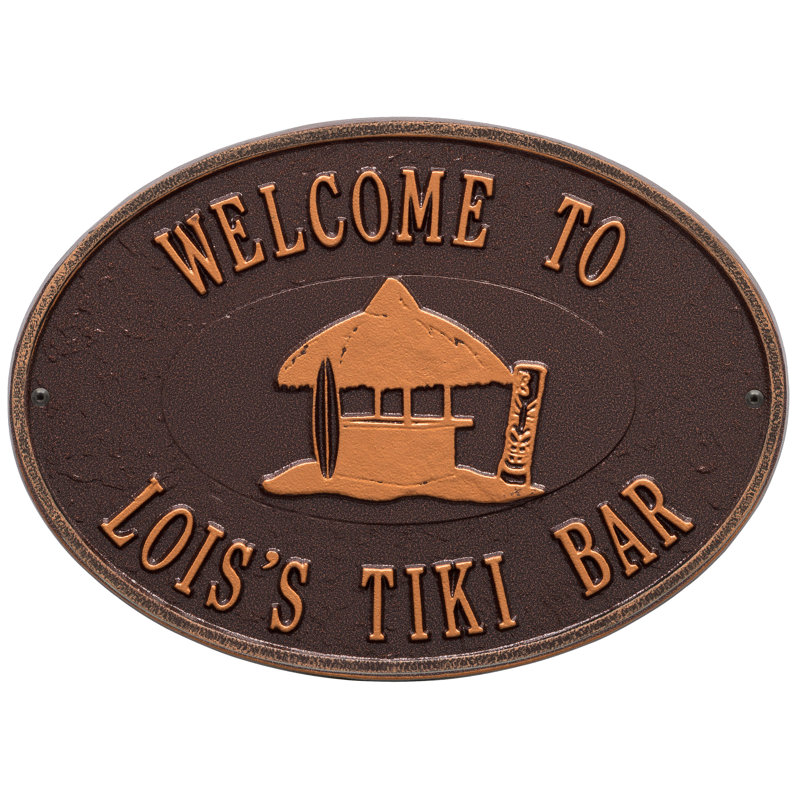 Plaque murale personnalisée Tiki Hut, Brun / Doré, Oui