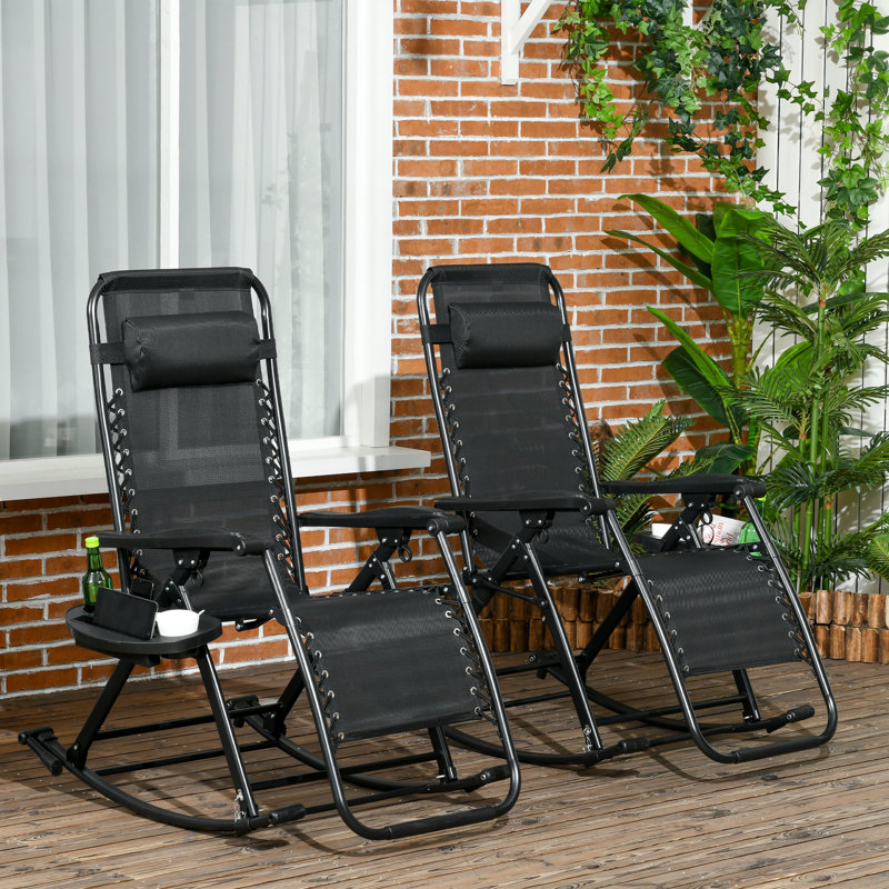 Chaise berçante d'extérieur en métal Mattson, Noir, noir, noir, noir