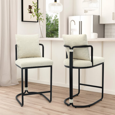 Tabouret de bar 26 po avec dossier et structure en métal, chaises de bar rembourrées modernes pour îlot de cuisine 26 po