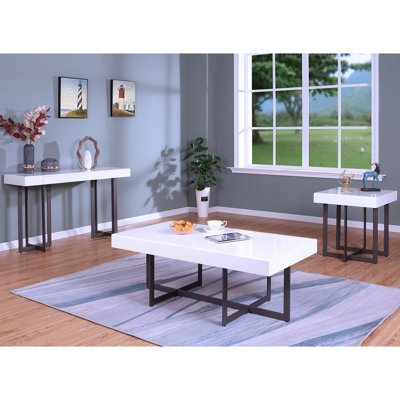  Ensemble de tables basses 3 pièces en acier et en bois avec tiroirs de rangement Jonston
