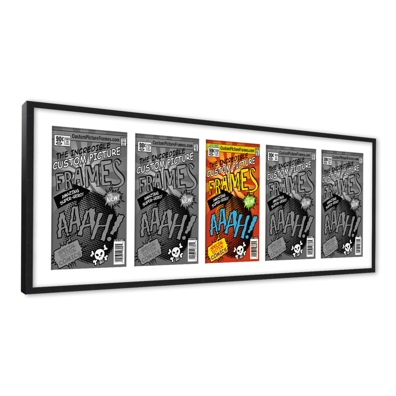 Wood Picture Frame with Mat, Black/White, 44" x 14", 6.875" x 10.5"