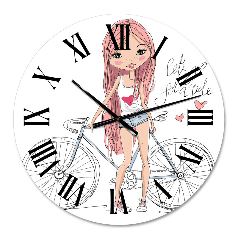 Young Girl With Bicycle - Children's Art Wall Clock, 23" H x 23" W x 1" D
