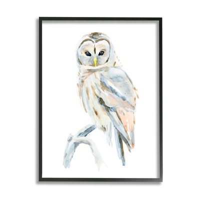 " Winter Artic Owl Portrait Perched On Tree Branch " by Annie Warren Painting Print