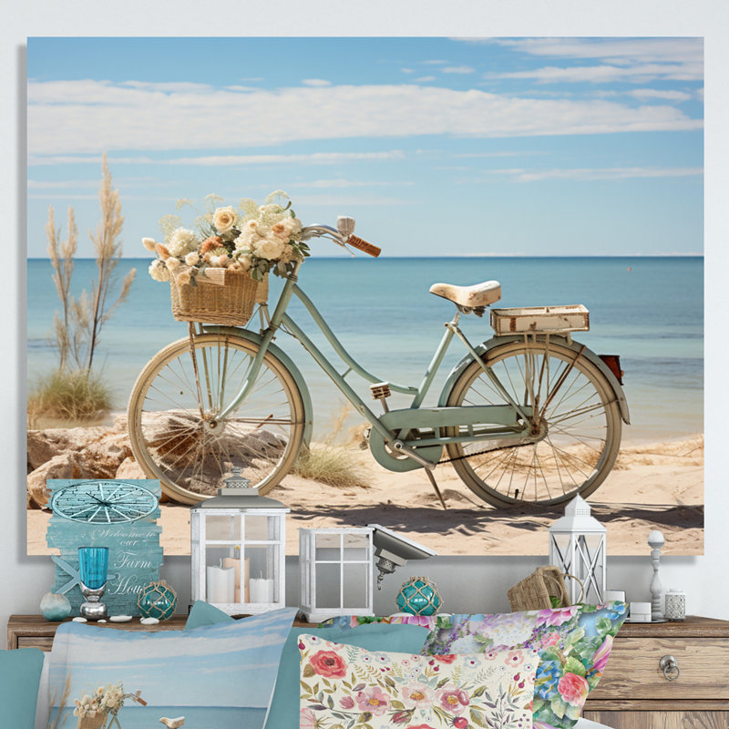 Vélo à pédales tranquilles près de la plage - impression, H 16 po x l 32 po x P 1 po, Toile tendue