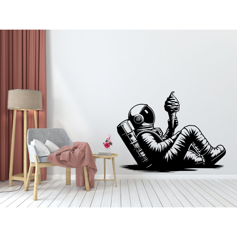 Décalcomanie murale astronaute mangeant un bateau de crème glacée, décalcomanie murale, nom personnalisé, autocollant pour chambre de bébé 717RS