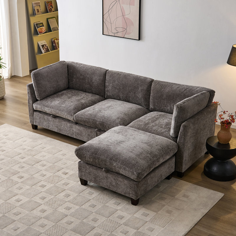 Canapé modulaire gris spacieux avec tissu chenille de qualité supérieure pour le salon moderne