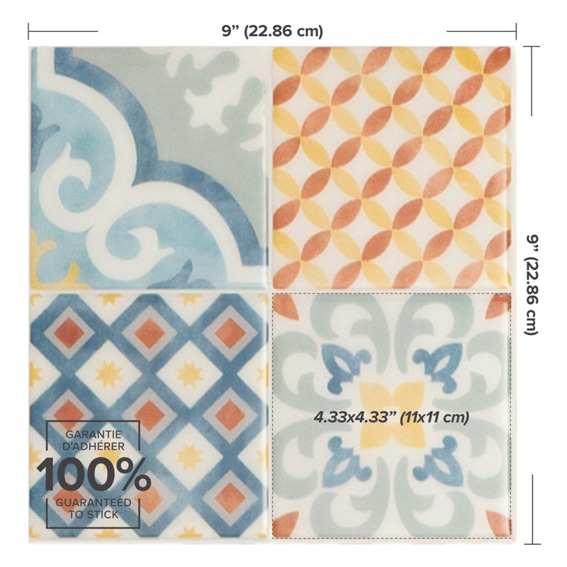 Peel and Stick Gel Backsplash Tile Vintage 9" x 9" (Set of 4)