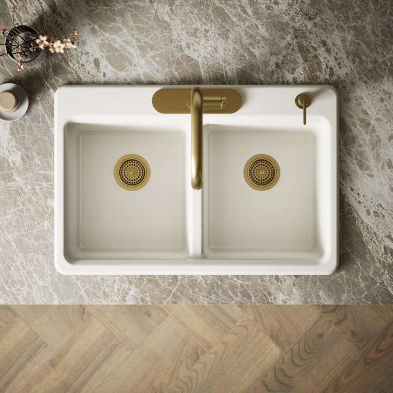 Riverby 33" Top-Mount Double-Bowl Workstation Kitchen Sink, Biscuit
