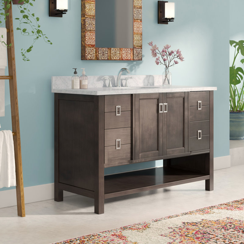 Wilhoit 49'' Single Bathroom Vanity with Top, Silvery Brown/White Carrara