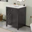 Meuble-lavabo autoportant 24 po avec comptoir d'évier, panneau de fibres à densité moyenne et bois d'hévéa avec 3 tiroirs et tablettes réglables, noir-906195636
