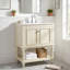Meuble-lavabo autoportant en bois massif de 24 po + panneau de fibres à densité moyenne avec plateau ouvert et rangement fermé beige-130995014