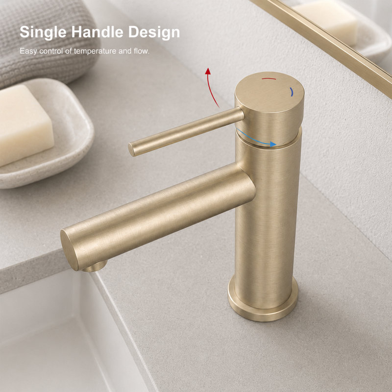 Single Hole Single Handle Bathroom Faucet, Brushed Gold