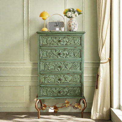 Vintage-Inspired Ginkgo Leaf Carved Accent Chest by NICECABINET