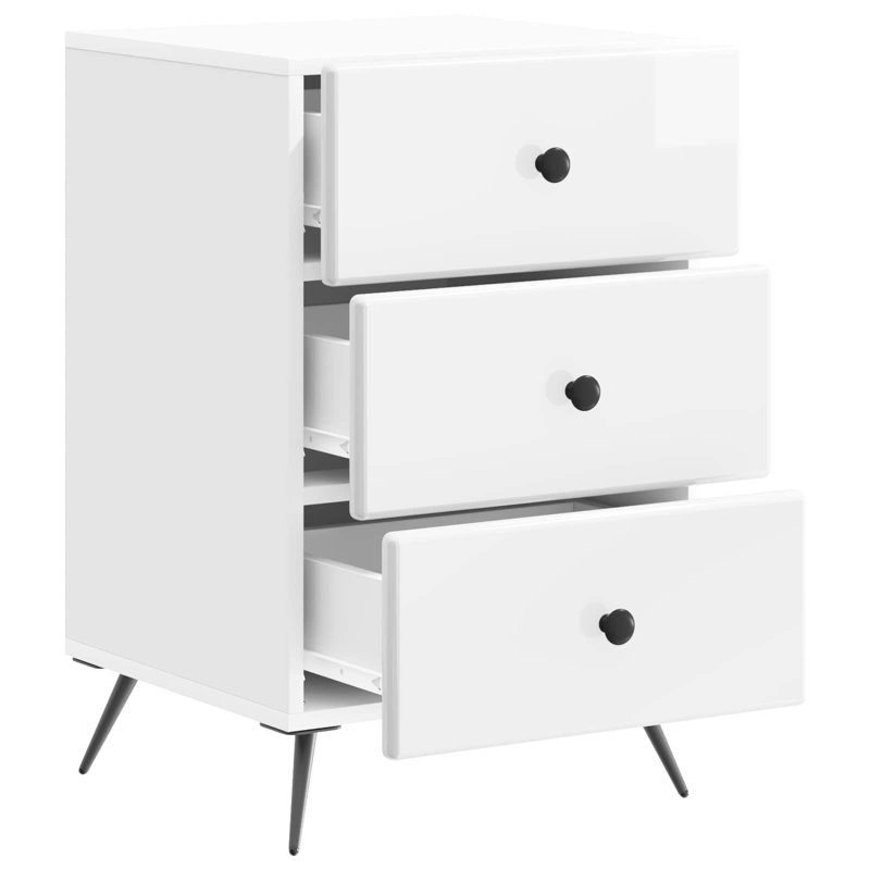 43cm W Manufactured Wood Bedside Table, High Gloss White