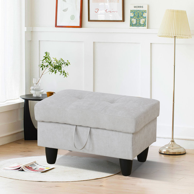 Claritza Upholstered Ottoman, Light Gray Polyester