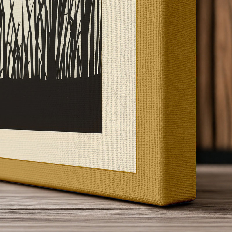 Wading Bird in Reeds Japandi - Wrapped Canvas, 36x24 - 91.4 x 61.0 cm, Ochre Border