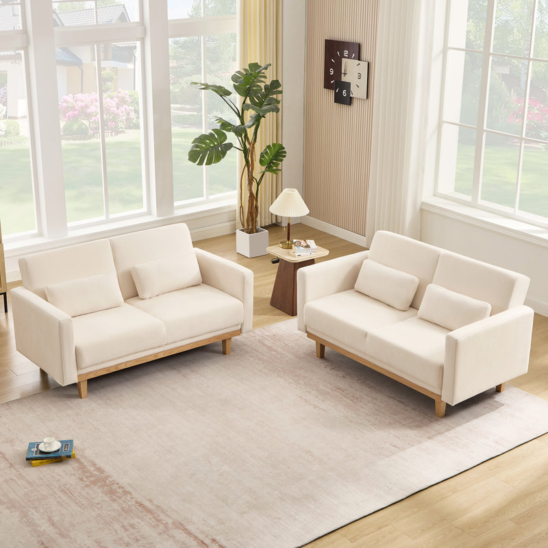 59.8''W 3-Level Adjustable Upholstery Chenille Loveseat, Beige