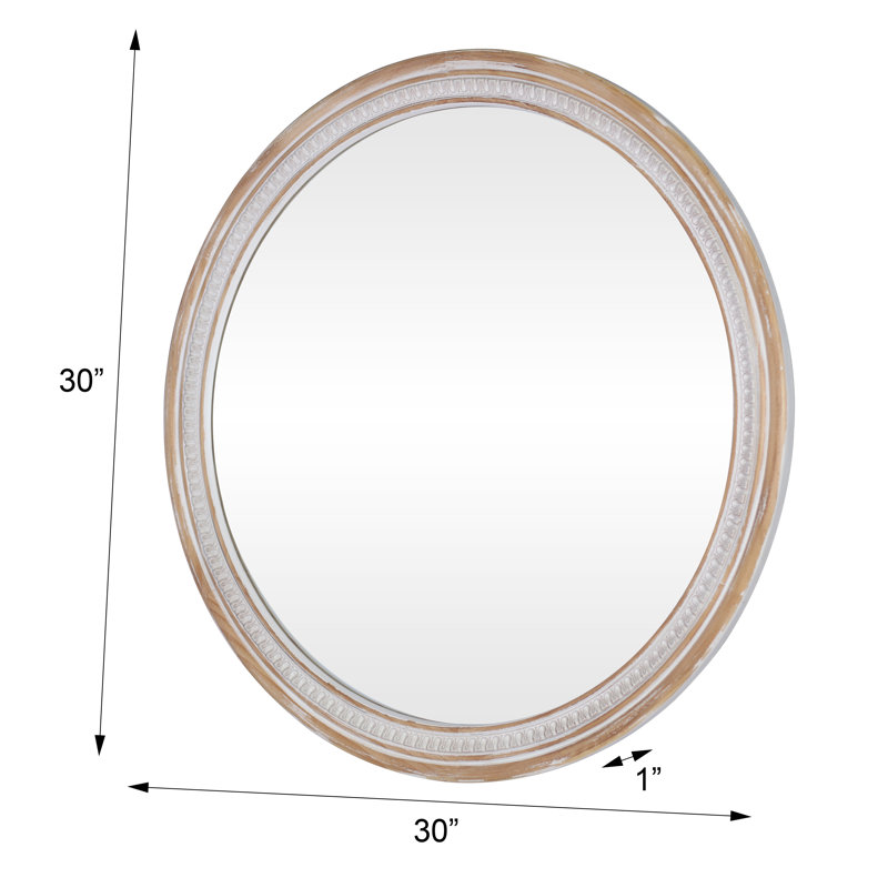 Miroir mural rond 30 po en bois massif blanc antique et rustique Boho pour meuble-lavabo, salon et entrée