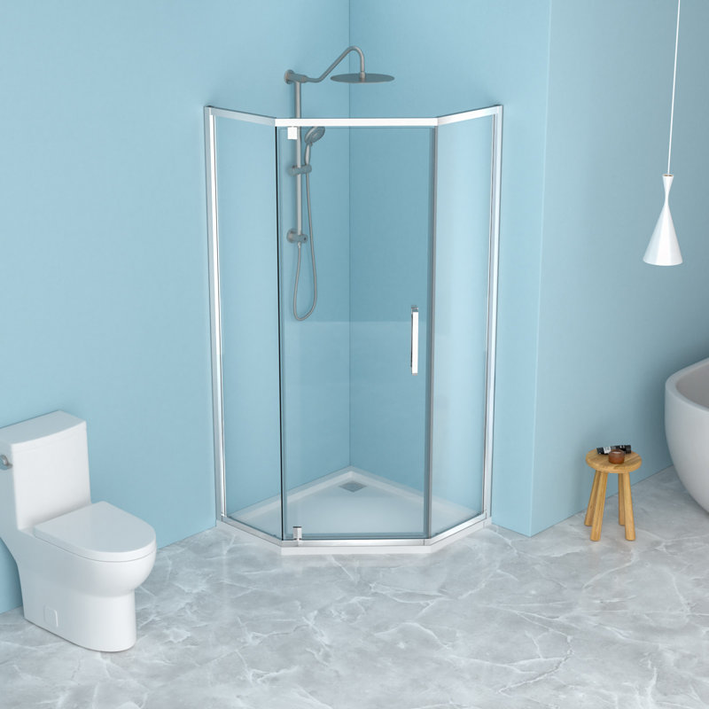 Cabine de douche à charnière demi-cadre sans cadre 341/8 "X 72", 5/16 po (8 mm), nickel brossé, Nickel brossé