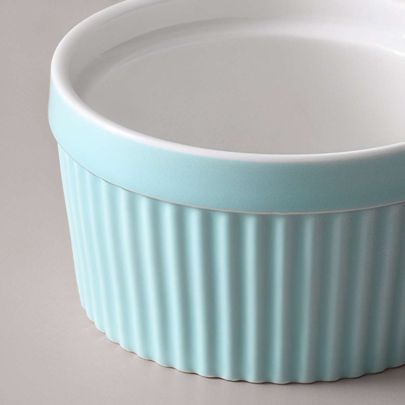Ensemble de 6 ramequins en porcelaine 6 pièces, plats de cuisson nervurés 6 oz, Blanc, 3,5 po x 3,5 po 