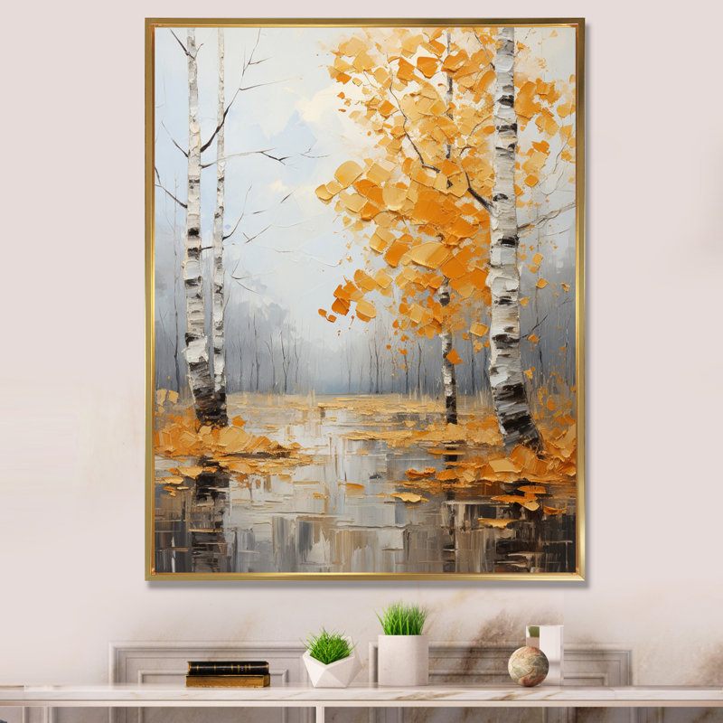 Sonate d'automne Catlee Birch Woods, H 40 po x l 30 po x P 1,5 po, Cadre flottant doré