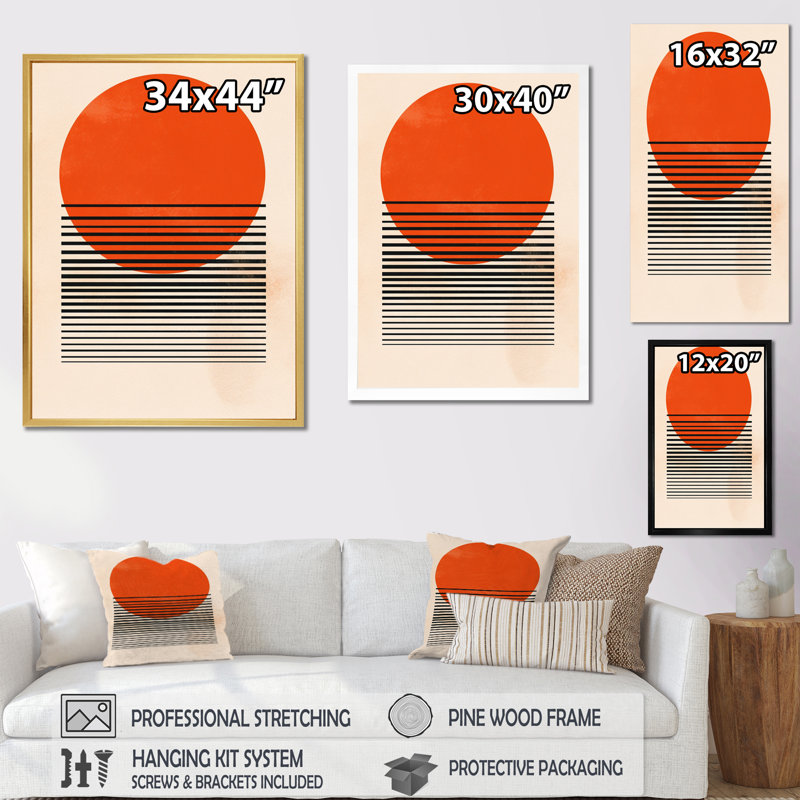 «Minimal Geometric Orange Bold Sunset II», reproduction sur toile, H 44 po x l 34 po, Toile tendue