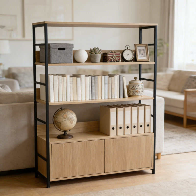 Flat door cabinet bookshelf, Brown