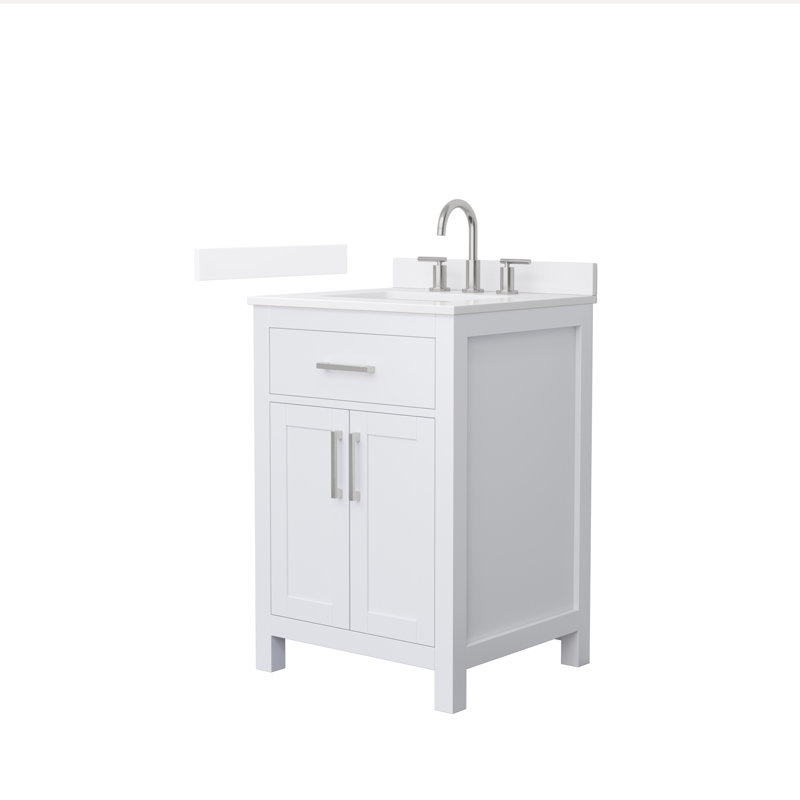 Beckett 24" Freestanding Single Bathroom Vanity with Quartz Top, White, Brushed Nickel, White Quartz