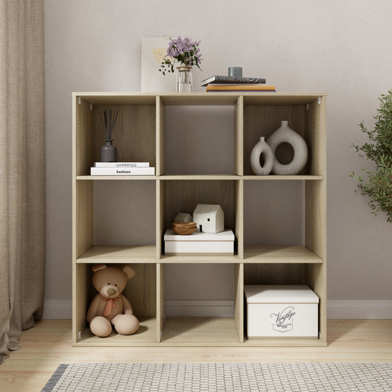 34,96 po Bibliothèque étagère haute en chêne naturel à 3 tablettes, H 34,96 po x l 35,04 po x P 11,73 po, Brun