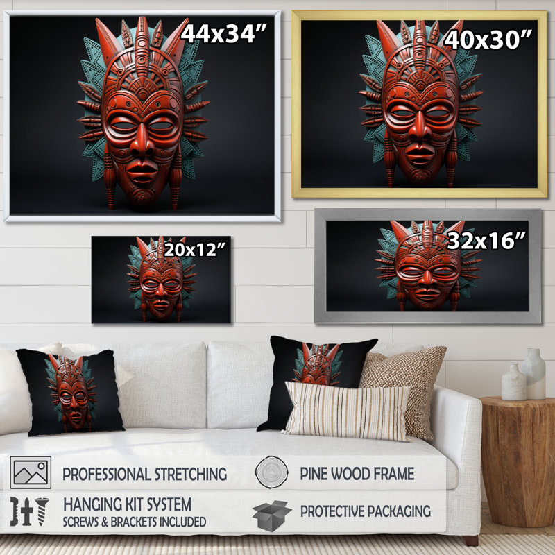 Cimora, masque tribal africain Makonde II, reproduction sur toile, Cadre photo blanc, H 30 po x l 40 po x P 1,5 po