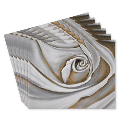 White Rose Closeup Polyester Dreketi Set of 6 - Home Decor