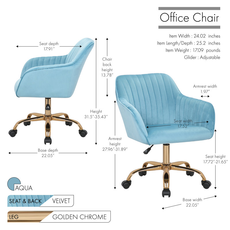 Kierulf Velvet Office Chair, Aqua